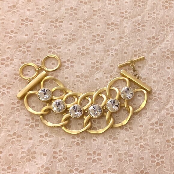 New Clear Crystal Gold Plated Toggle Bangle Bracelet Women's Jewelry Gifts - Picture 7 of 7